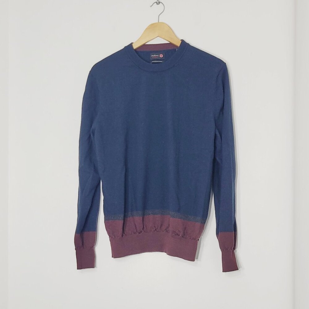 Anthony of London Preppy Navy Blue 100% Merino Wool Crew Neck Casual Sweater XL